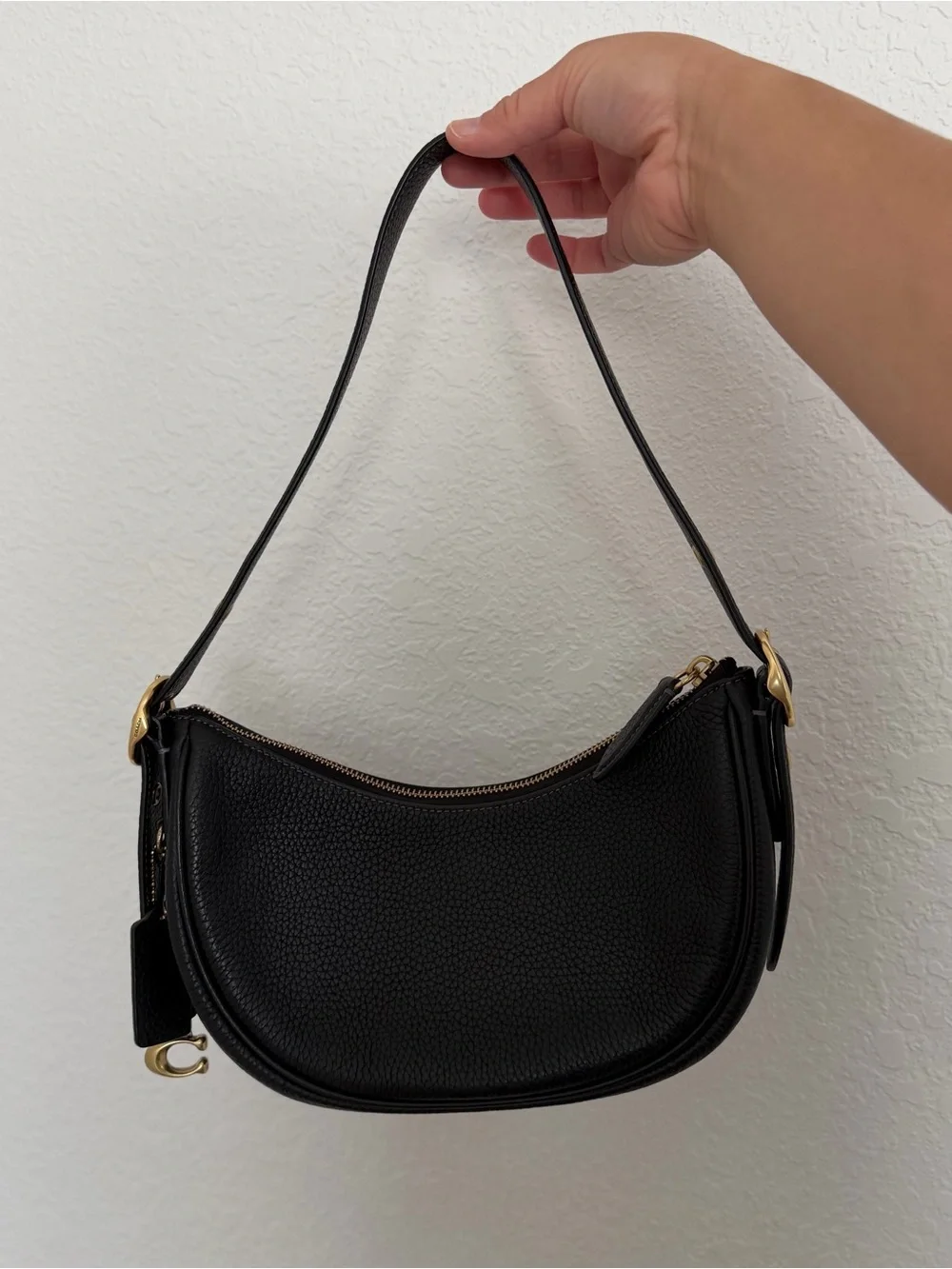 Coach Luna Black Pebbled Leather Shoulder Bag with Gold Hardware - Picture 11 of 12